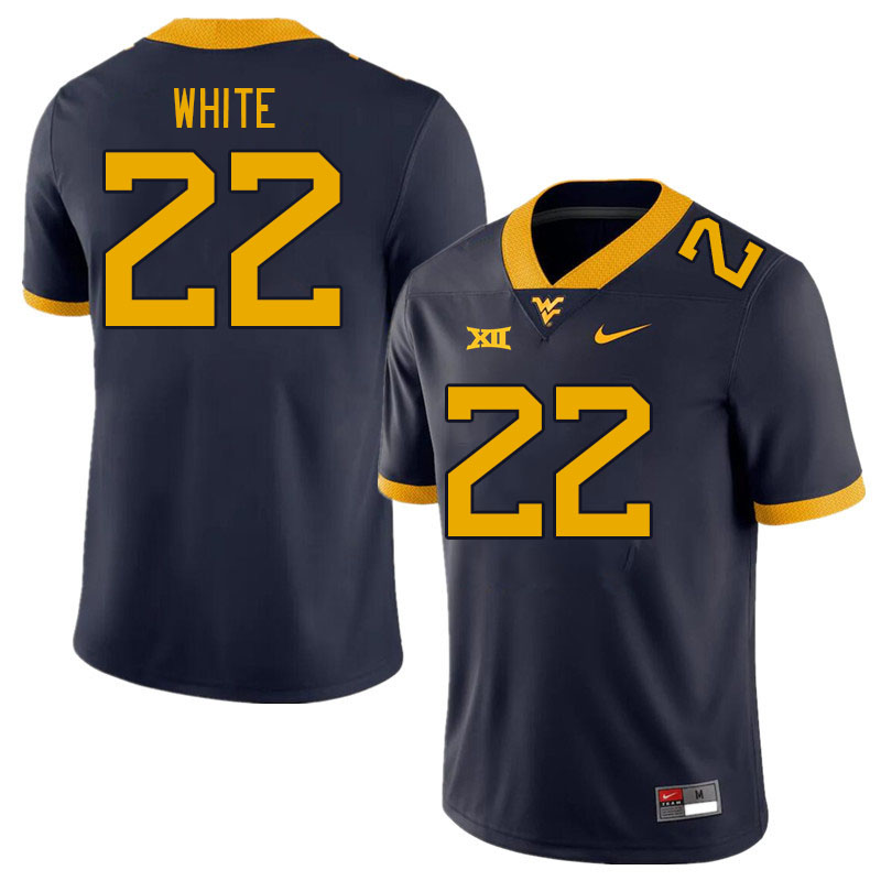 Men #22 Jahiem White West Virginia Mountaineers College Football Jerseys Stitched Sale-Navy